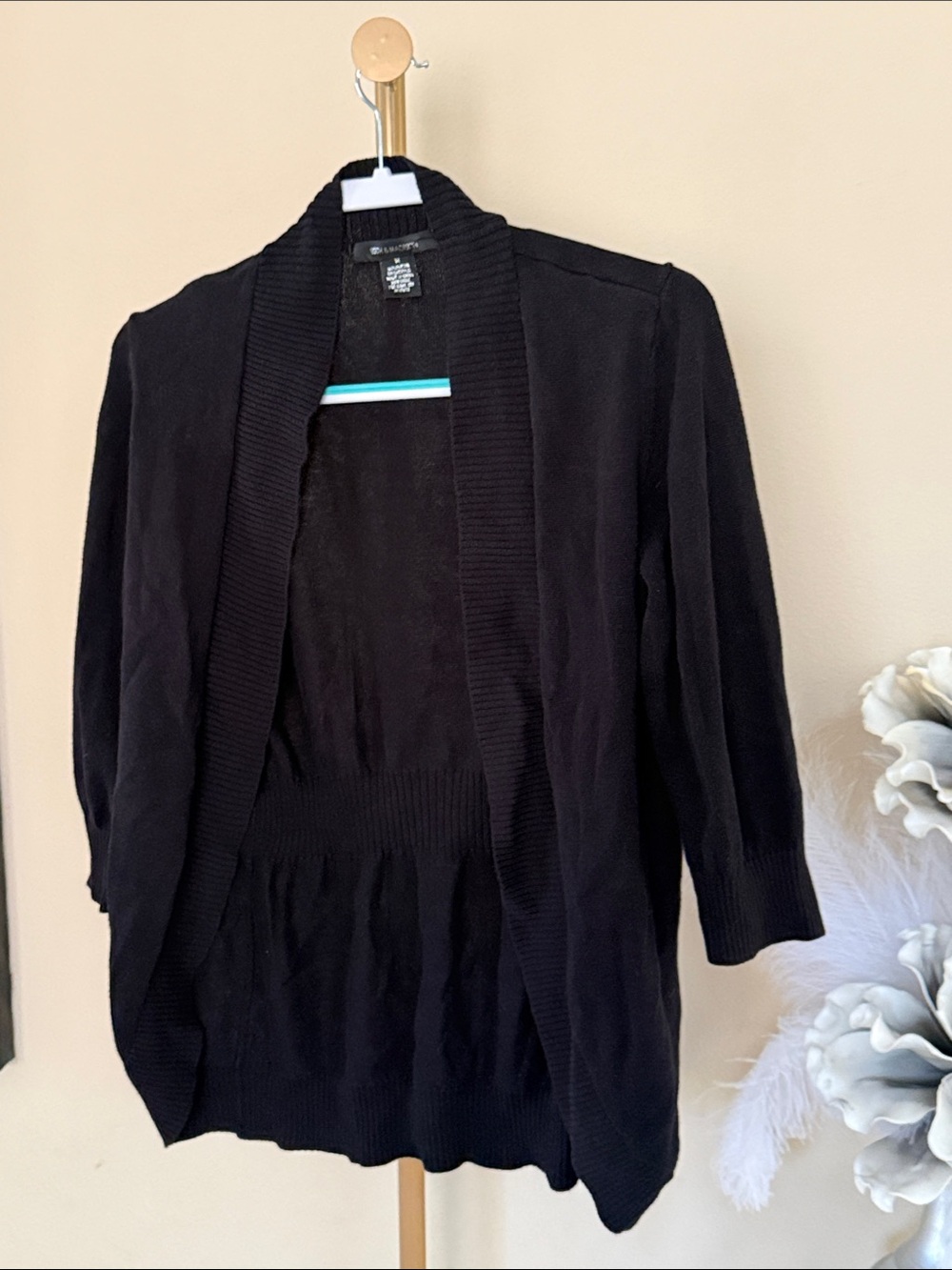 89th & Madison Black Open-Front Ribbed Trim Cardigan